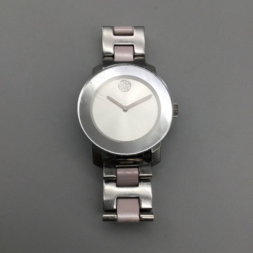 Movado BOLD Watch Womens 36mm Stainless Pink Black New Battery 6.25" - Picture 5 of 14